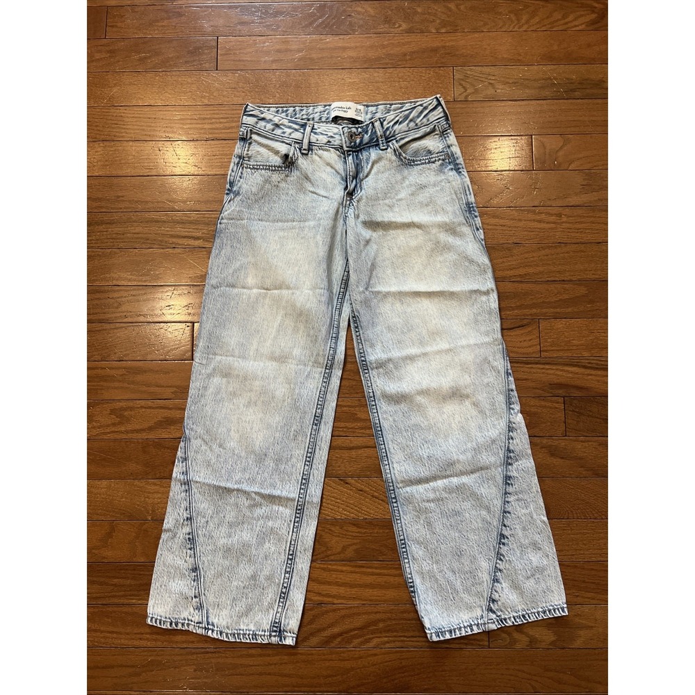 Abercrombie Kids Girls 9/10 Low Rise Baggy Jeans Light Wash Adjustable Waist